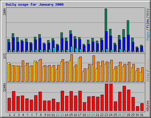 Daily usage for January 2008